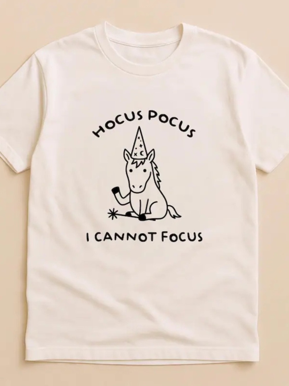 Off White Hocus Pocus Unicorn Graphic Tee, Vintage Style For Everyday Wear